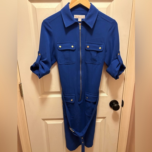 Michael Kors Blue Belted Zippered Dress Sz S - Picture 1 of 14